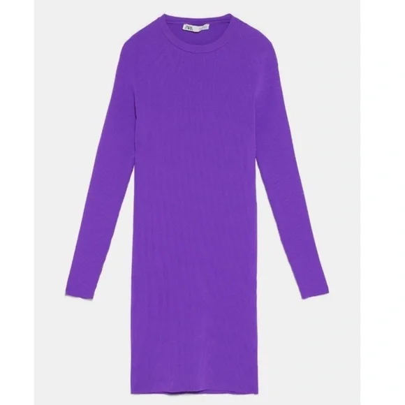 Zara ribbed long sleeves bodycon dress back openning , vibrant purple, stretch - Picture 6 of 10